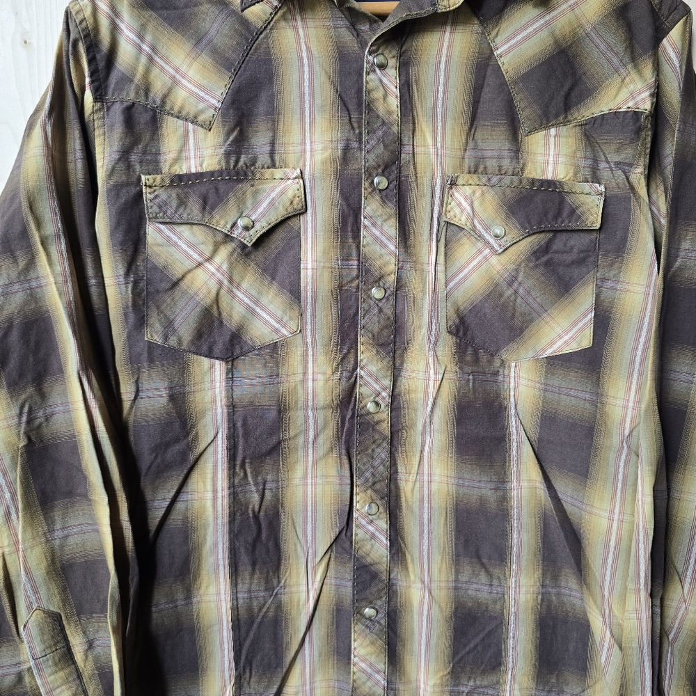 Wrangler Western Long Sleeve Pearl Snap Button Up Plaid Shirt Mens - Picture 4 of 8